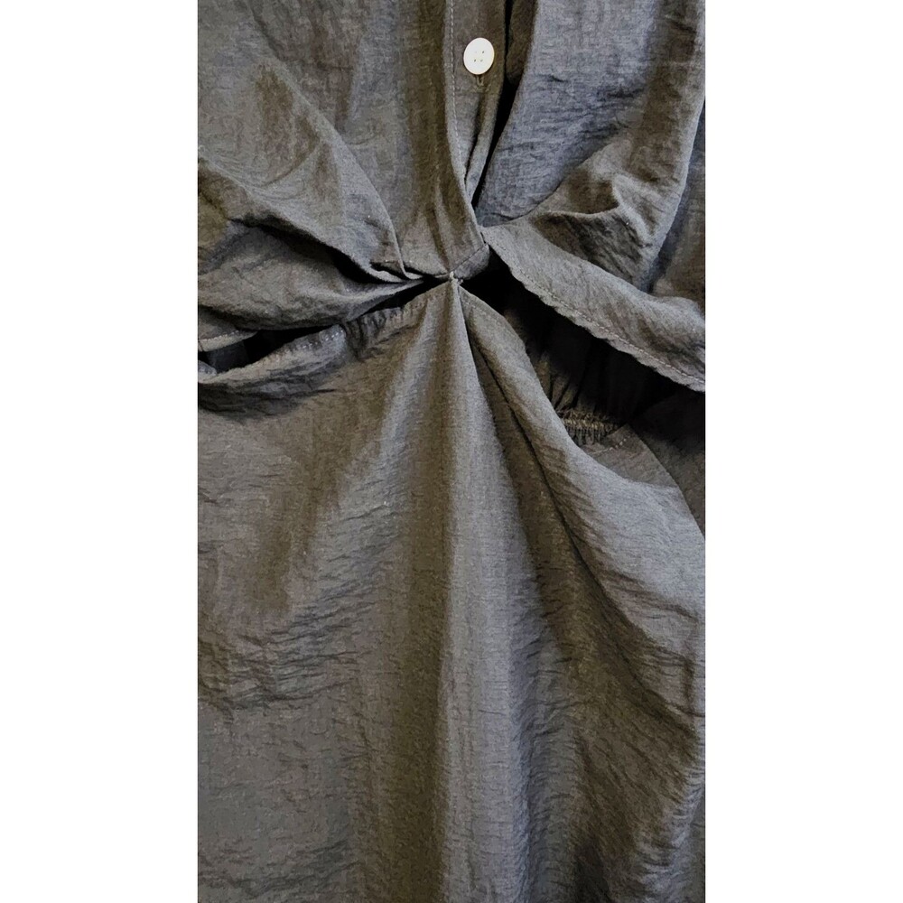 Old Navy Black Midi Dress Twist Front Button Shirt Dress Cap Sleeve - Picture 2 of 5